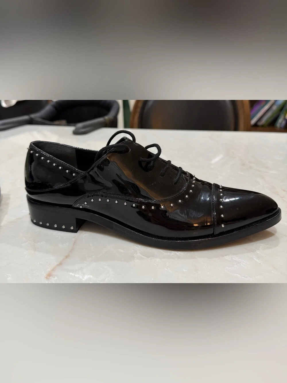 Sigerson Morrison Elinor Black Patent Studded Oxford Shoes